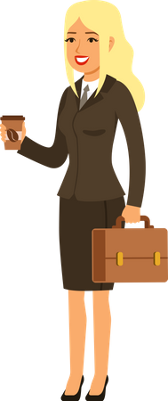 Businesswoman holding briefcase and coffee Illustration