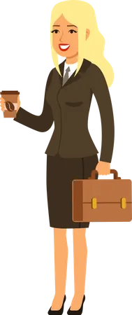 Businesswoman holding briefcase and coffee Illustration