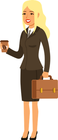 Businesswoman holding briefcase and coffee  Illustration