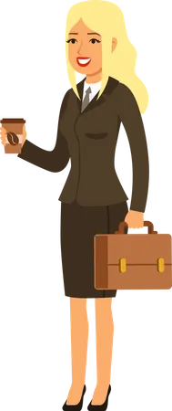 Businesswoman holding briefcase and coffee  Illustration