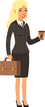 Businesswoman holding briefcase and having coffee Illustration