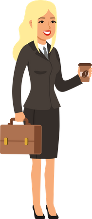 Businesswoman holding briefcase and having coffee  Illustration