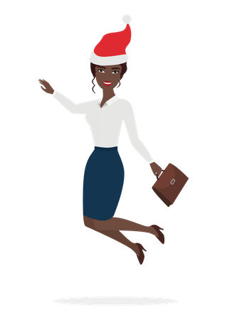 Businesswoman holding briefcase with jumping in air  Illustration