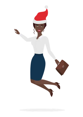 Businesswoman holding briefcase with jumping in air  Illustration