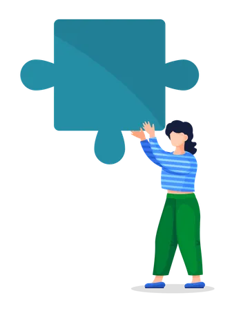 Businesswoman holding business puzzle piece  Illustration