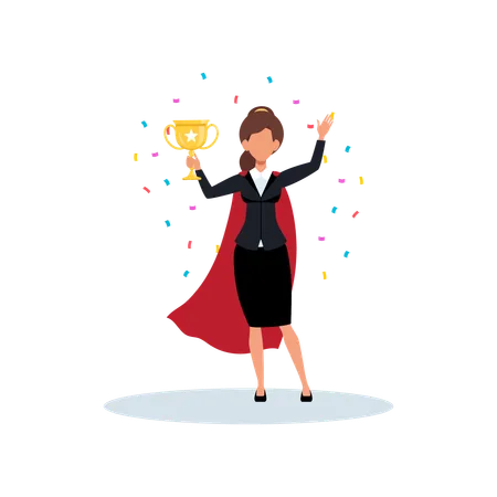 Businesswoman holding business trophy  Illustration