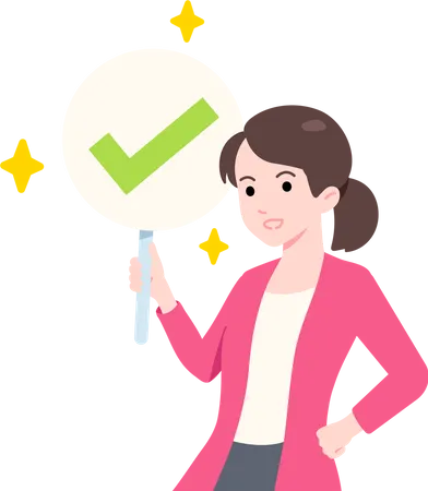 20 Female Entrepreneur Holding A Check Mark Sign And Feeling Happy Business Flat Illustration
