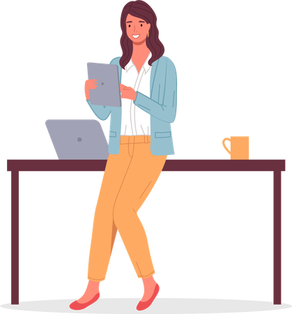 Businesswoman holding digital tablet in hands  Illustration