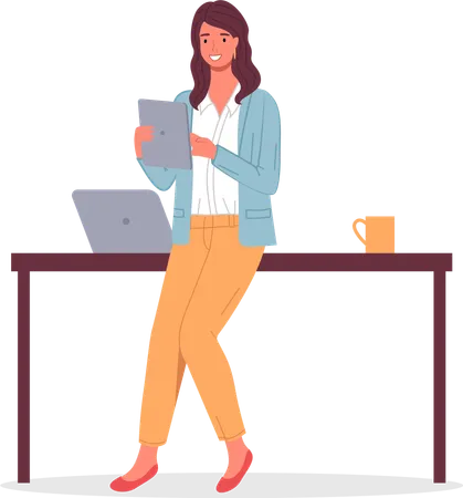 Businesswoman holding digital tablet in hands  Illustration