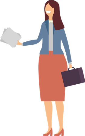 Businesswoman holding document and suitcase  Illustration