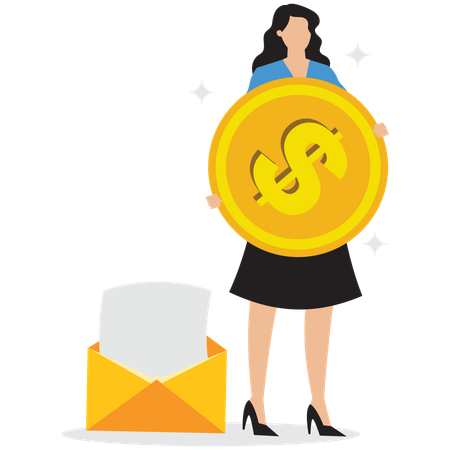 Businesswoman holding dollar coin  Illustration