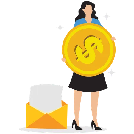 Businesswoman holding dollar coin  Illustration