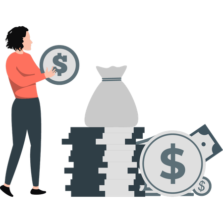 Businesswoman holding dollar sign  Illustration