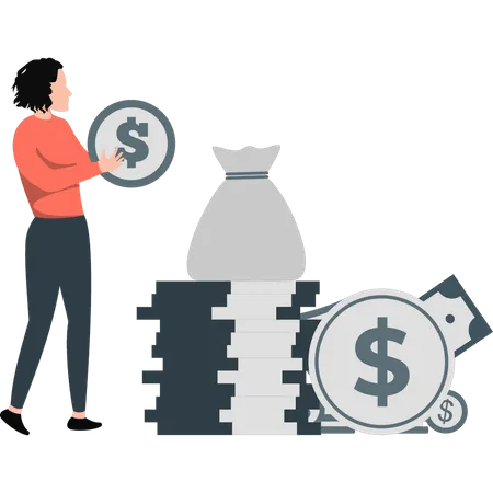 Businesswoman holding dollar sign  Illustration