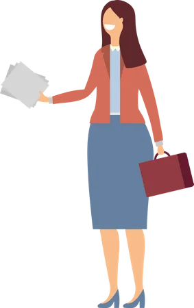 Businesswoman holding file and briefcase Illustration