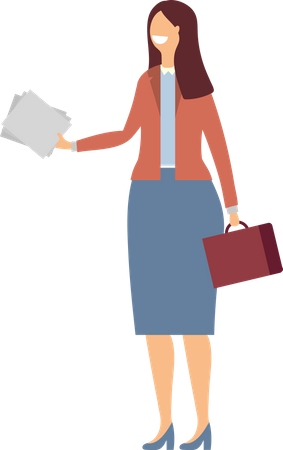 Businesswoman holding file and briefcase  Illustration