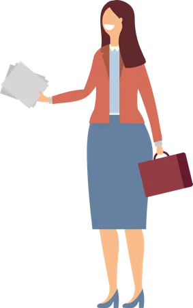 Businesswoman holding file and briefcase  Illustration