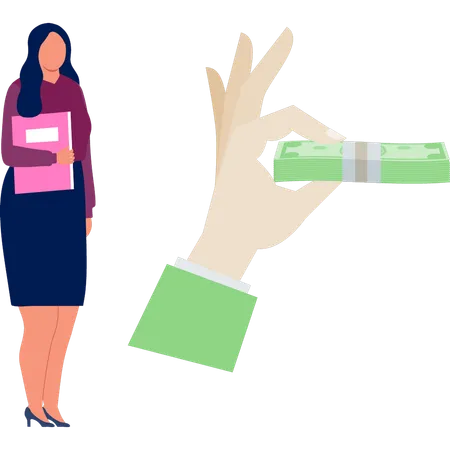 Businesswoman holding file in her hand while getting profit  Illustration