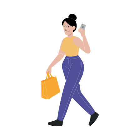 Businesswoman holding hand bag and talking on mobile Illustration