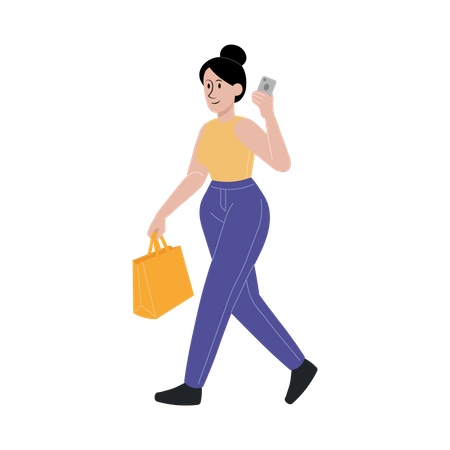 Businesswoman holding hand bag and talking on mobile  Illustration