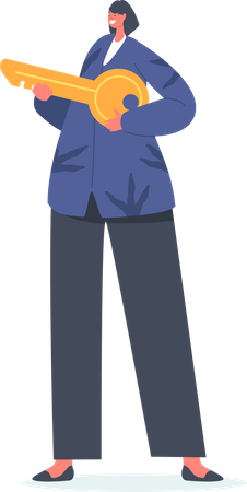 Businesswoman Holding Key  Illustration