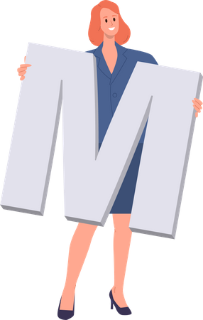 Businesswoman holding letter m  Illustration