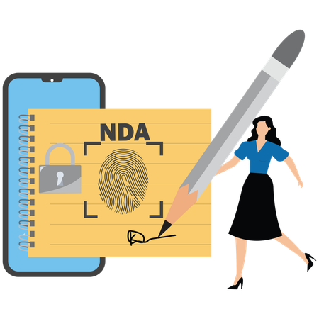 Businesswoman holding pen with NDA locked with document  Illustration