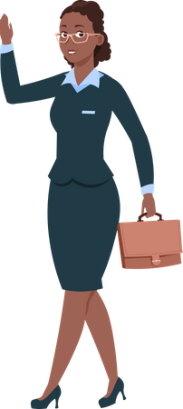 Businesswoman holding purse and waiving hand  Illustration
