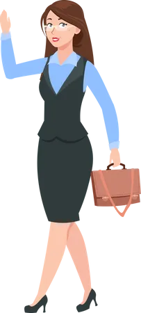 Businesswoman holding purse and waiving hand Illustration