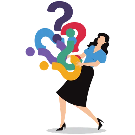 Businesswoman holding questions  Illustration