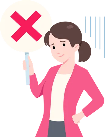 19 Female Entrepreneur Holding A Wrong Mark Sign And Feeling Disappointed Business Flat Illustration