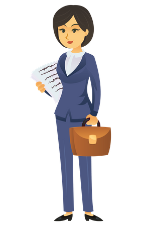 Businesswoman holding report and briefcase Illustration