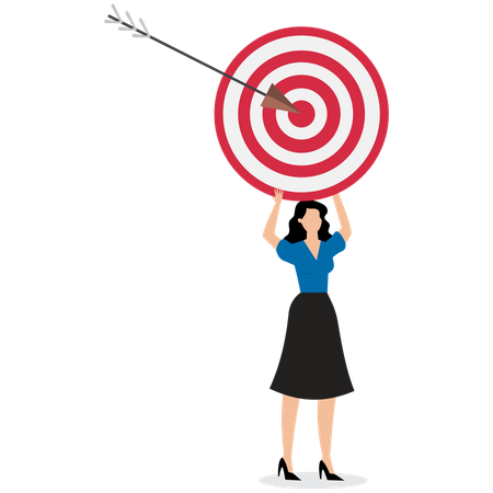 Businesswoman Holding Target and Arrow Achieve Goal  Illustration