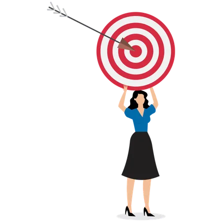 Businesswoman Holding Target and Arrow Achieve Goal  Illustration