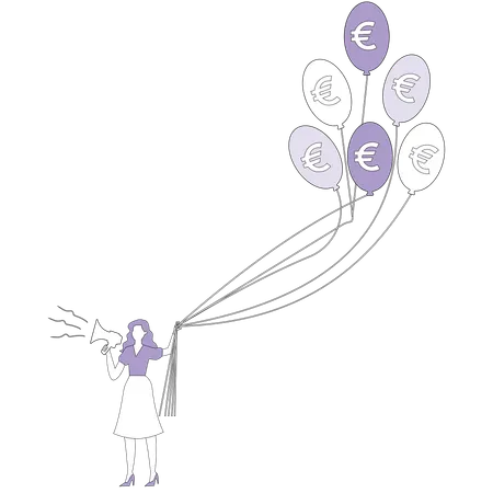 Businesswoman holds balloons stand with euro  Illustration