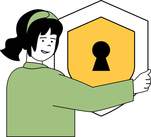 Businesswoman holds protection cover in her hand  Illustration