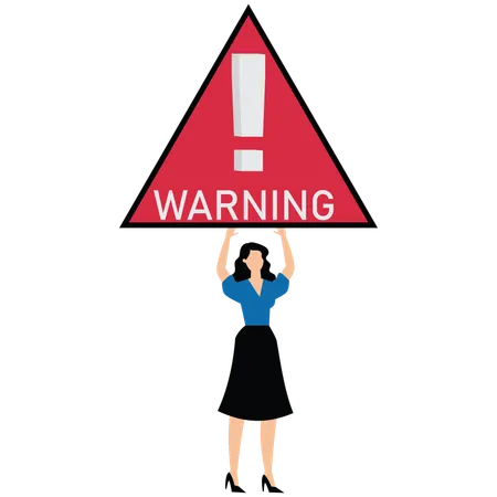 Businesswoman holds up big red warning sign  Illustration