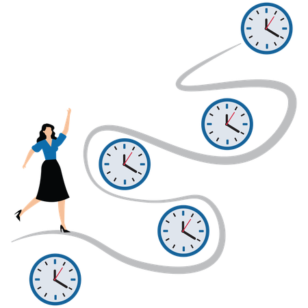 Businesswoman hurry running on time counting down deadline  Illustration