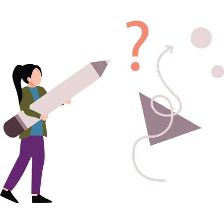 Girl Pointing To Question Mark For Creativity Illustration