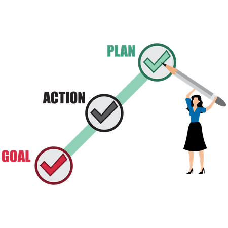 Businesswoman implementing business plan  Illustration