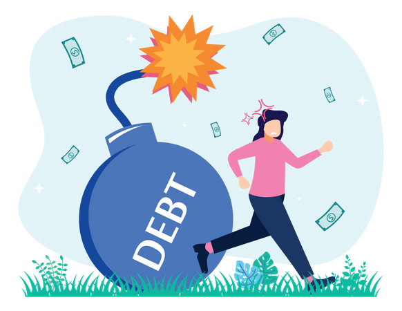 Businesswoman In Debt  Illustration