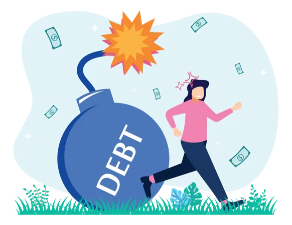 Businesswoman In Debt  Illustration