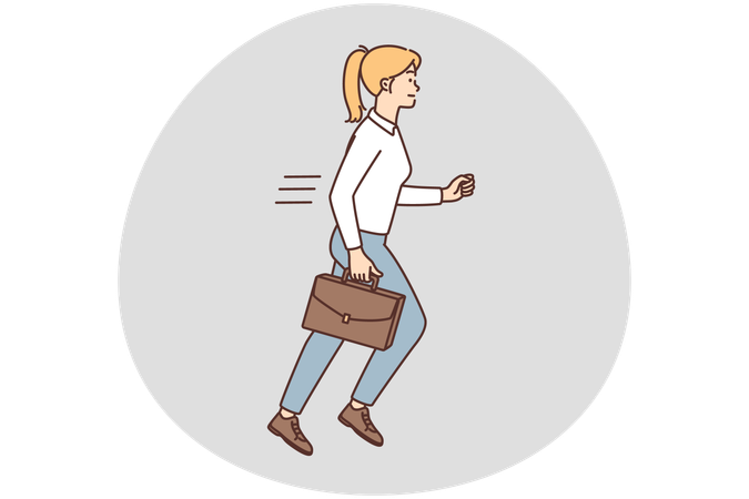 Businesswoman in hurry running to office  Illustration