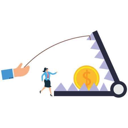 Businesswoman in Money trap to trick greed  Illustration