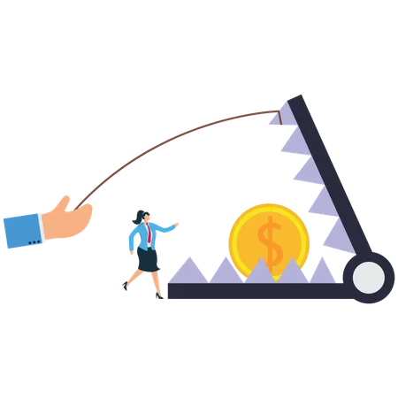 Businesswoman in Money trap to trick greed  Illustration