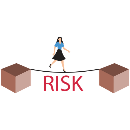 Businesswoman in risk walking on a tightrope  Illustration