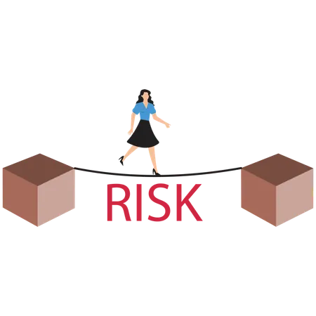 Businesswoman in risk walking on a tightrope  Illustration