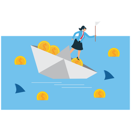 Businesswoman in trouble in business disaster and bankruptcy  Illustration