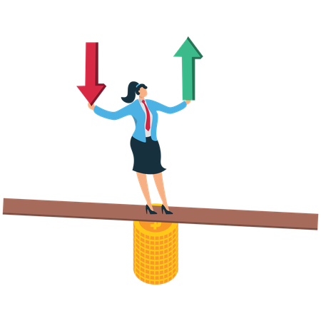 Businesswoman incurs Loss and gain on investment  Illustration
