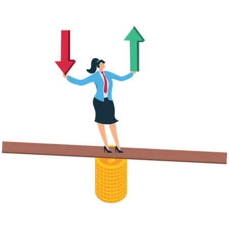 Businesswoman incurs Loss and gain on investment  Illustration